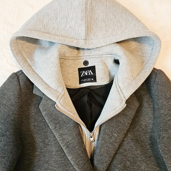 Zara Women's Contrast Hooded Coat Detachable Hood and Cuffs Size M - Picture 4 of 8